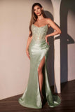 Ladivine CC475 Dress Strapless Fitted Prom Gown With Lace Detailing