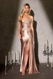 Ladivine CC489 Off Shoulder Sweetheart Neckline Ruched Satin Bodice Fitted Gown
