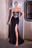 Ladivine CC490 Sheer Corset Bodice Strapless Fitted Formal Gown