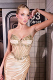 Ladivine CC490 Sheer Corset Bodice Strapless Fitted Formal Gown