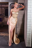 Ladivine CC490 Sheer Corset Bodice Strapless Fitted Formal Gown
