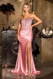 Ladivine CC491  Strapless Sweetheart Corset Bodice Fitted Satin Dress