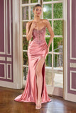 Ladivine CC491  Strapless Sweetheart Corset Bodice Fitted Satin Dress