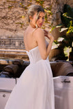 Ladivine CC492W Beaded Detachable Tulle Overskirt Fitted Off White Gown