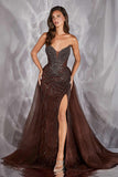 Ladivine CC492 Captivating Beaded Detachable Tulle Overskirt Fitted Gown