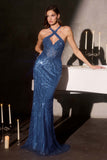 Ladivine CC495 Halter Neckline Beaded Motif Fitted Gown