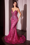 Ladivine CC6018 Long Strapless Rhinestone Embellished Mermaid Gown