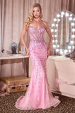Ladivine CC8262 Crystal Adorned Sheer Bodice Strapless Fitted Mermaid Gown