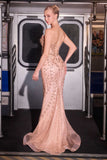 Ladivine CC8262 Crystal Adorned Sheer Bodice Strapless Fitted Mermaid Gown