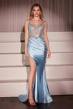 Ladivine CC8868 Dress Soft Satin Fitted Dress With Crystal Embellished Details