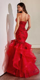 Ladivine CC8915 Long Rose Lace Applique Tiered Skirt Mermaid Dress