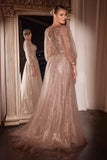 Ladivine CD0102 Dress Long Sleeve Layered Tulle A-Line Gown