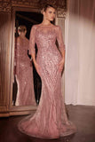 Ladivine CD0105 Long Sleeve Sequin Mermaid Gown