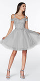 Cinderella Divine CD0132 Short A-Line Dress Off The Shoulder Glitter Tulle Skirt