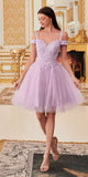 Cinderella Divine CD0132 Short A-Line Dress Off The Shoulder Glitter Tulle Skirt