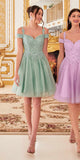 Cinderella Divine CD0132 Short A-Line Dress Off The Shoulder Glitter Tulle Skirt