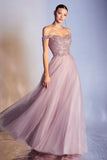 Cinderella Divine CD0177 Glitter Tulle A-Line Ball Gown Off the Shoulder