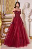 Cinderella Divine CD0177 Glitter Tulle A-Line Ball Gown Off the Shoulder