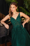 Cinderella Divine CD0181 Long Lace Floral A-Line Tulle/Lace Dress