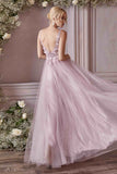 Cinderella Divine CD0181 Long Lace Floral A-Line Tulle/Lace Dress