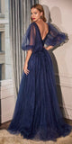 Cinderella Divine CD0182 Glitter Tulle A-Line Formal Dress