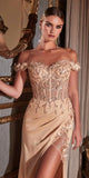 Cinderella Divine CD0186 Long Floral Off the Shoulder Gown with Slit