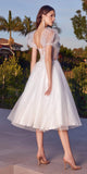 Cinderella Divine CD0187 Tea Length Layered Tulle Dress with Short Puff Sleeves