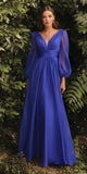 Cinderella Divine CD0192 Long Sleeve A-Line Chiffon Dress
