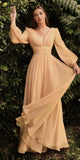 Cinderella Divine CD0192 Long Sleeve A-Line Chiffon Dress