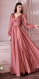 Cinderella Divine CD0192 Long Sleeve A-Line Chiffon Dress