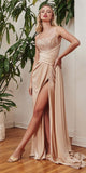 Cinderella Divine CD0201 Long Hot Stone Draped Gown with Slit