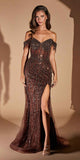 Ladivine CD0203 Long Off the Shoulder Sequin Gown with Slit
