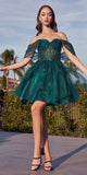 Ladivine CD0211 Off The Shoulder Embellished A-Line Short Corset Bodice Dress