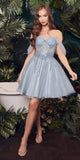 Ladivine CD0211 Off The Shoulder Embellished A-Line Short Corset Bodice Dress