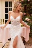Ladivine CD0215W Long Strapless Pointed Bust Beaded Mermaid Gown