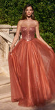 Ladivine CD0217 Long A-Line Strapless Sequin Bodice Glitter Tulle Skirt Dress