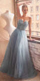 Ladivine CD0217 Long A-Line Strapless Sequin Bodice Glitter Tulle Skirt Dress