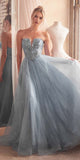 Ladivine CD0217 Long A-Line Strapless Sequin Bodice Glitter Tulle Skirt Dress