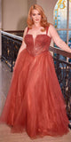 Ladivine CD0217 Long A-Line Strapless Sequin Bodice Glitter Tulle Skirt Dress