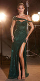 Ladivine CD0218 Long Strapless Sequin Gown Slit With Removable Sash