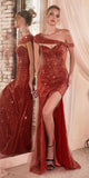 Ladivine CD0218 Long Strapless Sequin Gown Slit With Removable Sash