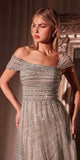 CLEARANCE - Ladivine CD0238 Off The Shoulder A-Line Beaded Black/Nude Gown (Size 10)