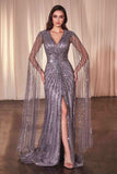 Ladivine CD0239 Long Sleeve Fully Beaded Sheath Gown