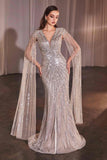 Ladivine CD0239 Long Sleeve Fully Beaded Sheath Gown