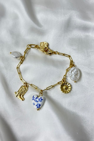 Western Ceramic Paperclip Chain Charm Bracelet