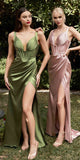 Cinderella Divine CD231 Long Gathered Satin Gown with Corset Back