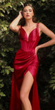 Cinderella Divine CD231 Long Gathered Satin Gown with Corset Back