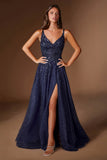 Ladivine CD2412 Magical A-Line Floral Applique Glitter Tulle Gown