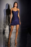 Ladivine CD2423 Sleek Satin Shimmering Fitted Mini Dress
