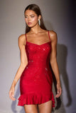 Ladivine CD2423 Sleek Satin Shimmering Fitted Mini Dress